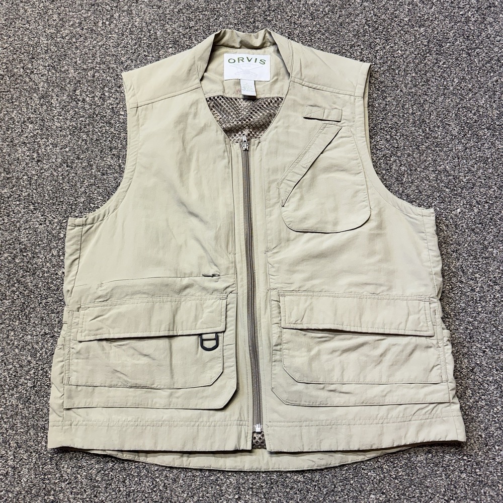 Orvis Men's Size Large Tan Utility Pockets Fly Fishing Outdoor Vest Safari